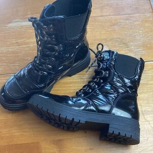 Just Fab Kelly Nylon Black Faux Leather Puffer Lace Up Combat Boot Moto Size 8